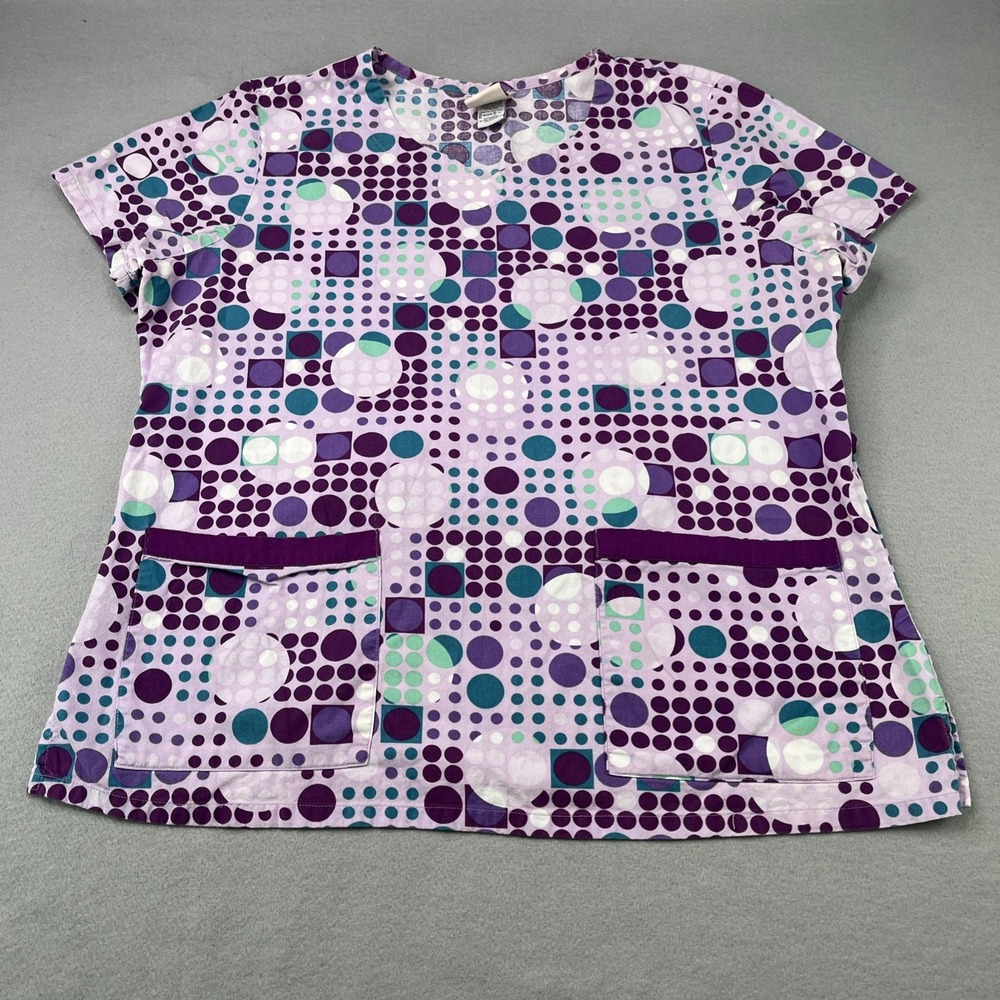 Barco Juniors Womens Large Medical Scrub Top Floral Lavender 100% Cotton Soft